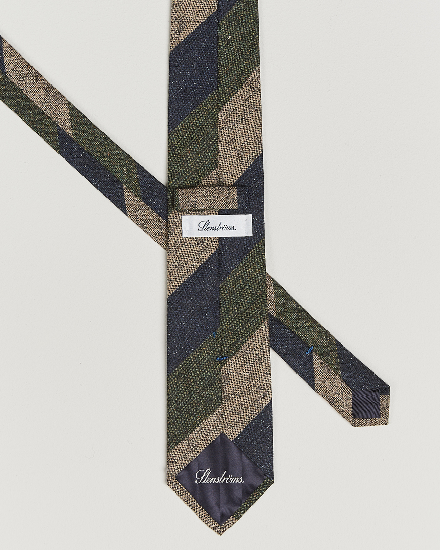 Uomini | Stenströms Woven Striped Silk Tie 7,5cm Navy/Green/Beige | Stenströms | Woven Striped Silk Tie 7,5cm Navy/Green/Beige