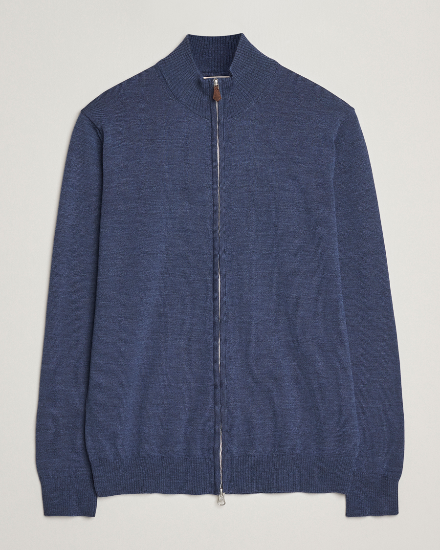 Uomini | Maglieria | Stenströms | Merino Full Zip Denim Blue
