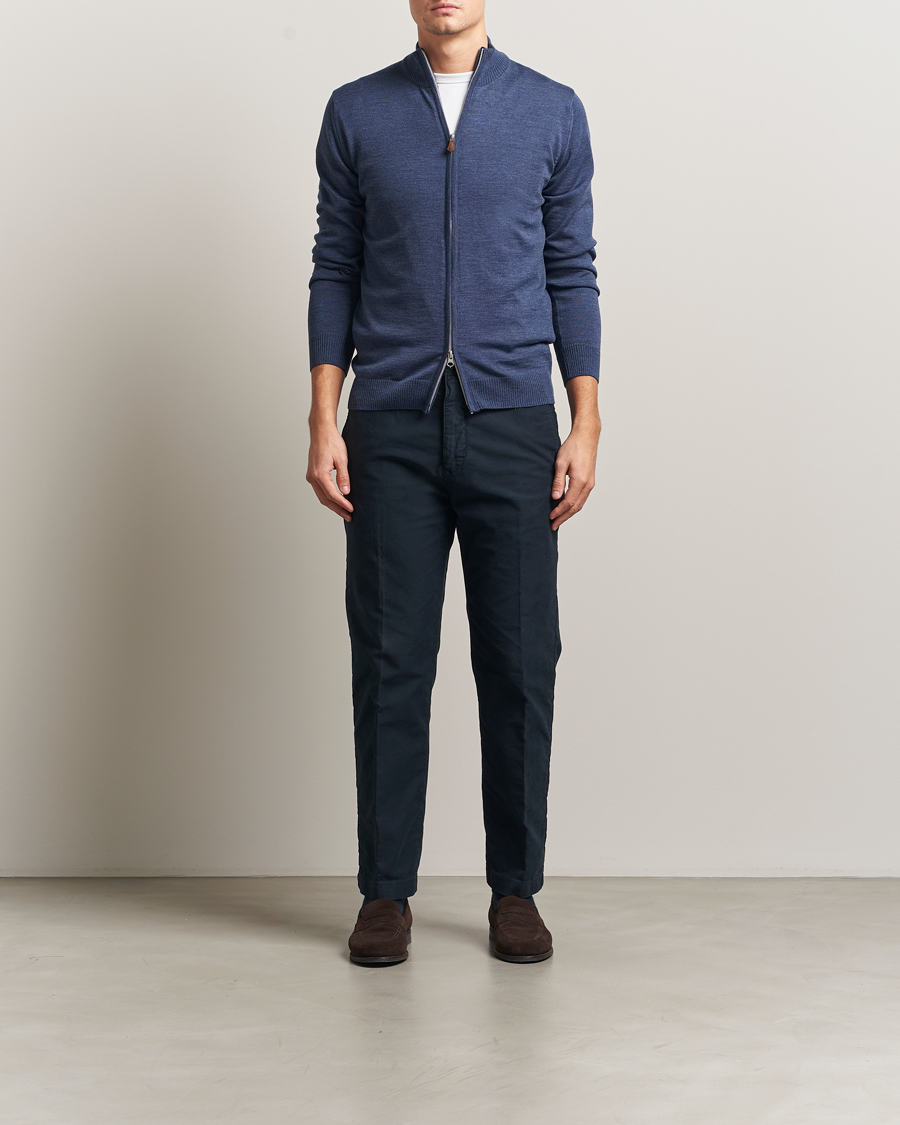 Uomini | Maglieria | Stenströms | Merino Full Zip Denim Blue