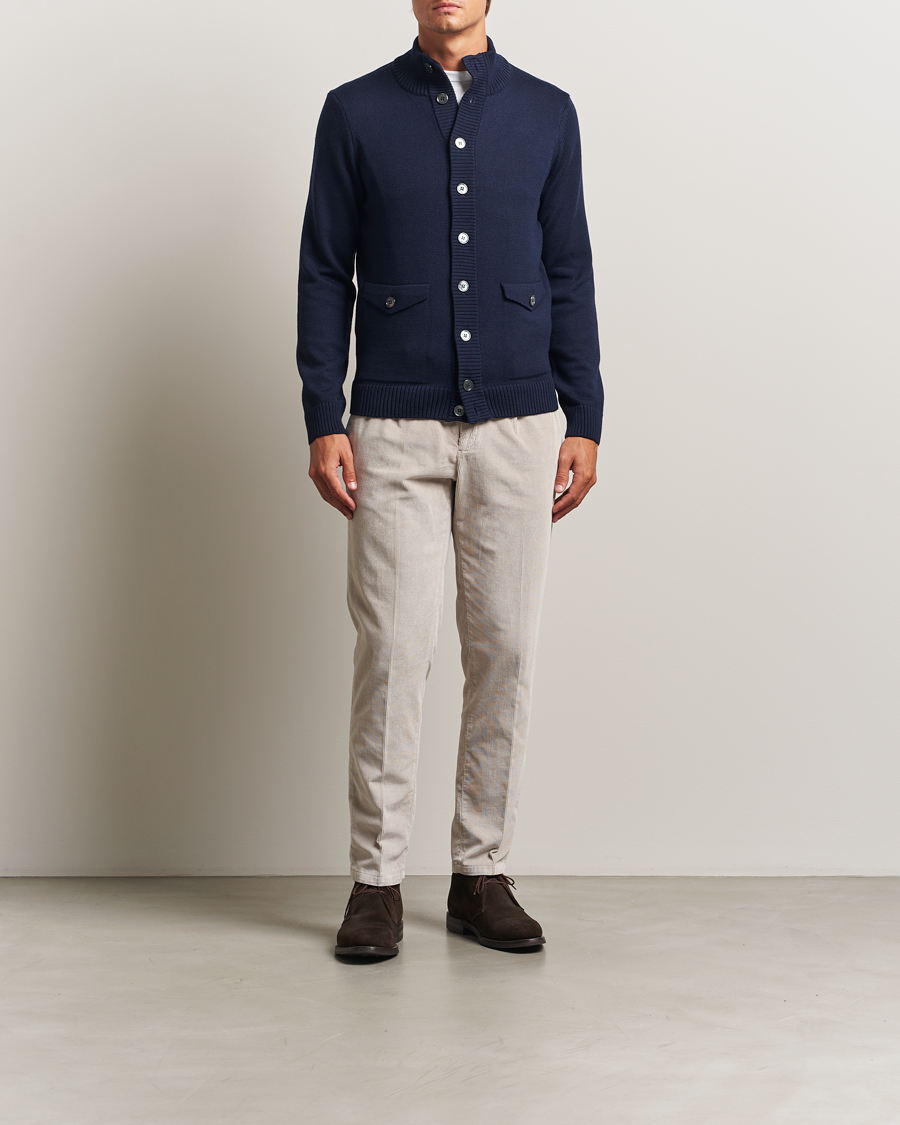 Uomini | Maglieria | Stenströms | Chunky Knitted Merino Cardigan Navy