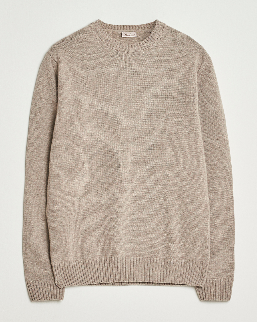Uomini | Maglieria | Stenströms | Brushed Merino Crew Neck Light Brown