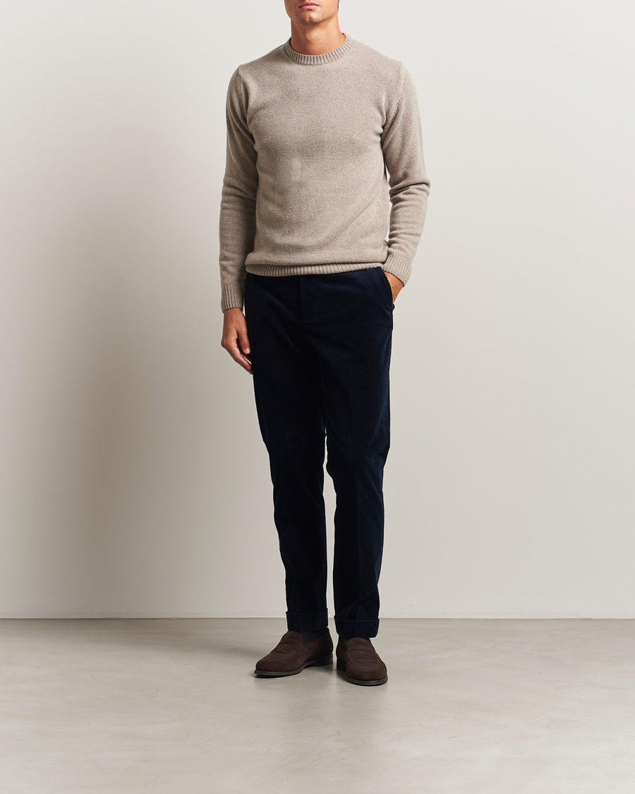 Uomini | Maglieria | Stenströms | Brushed Merino Crew Neck Light Brown