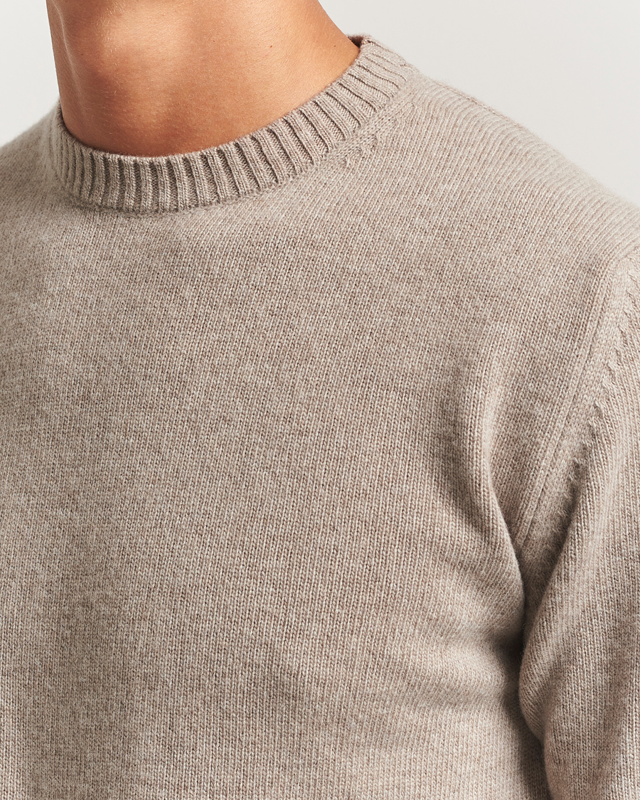 Uomini | Maglieria | Stenströms | Brushed Merino Crew Neck Light Brown