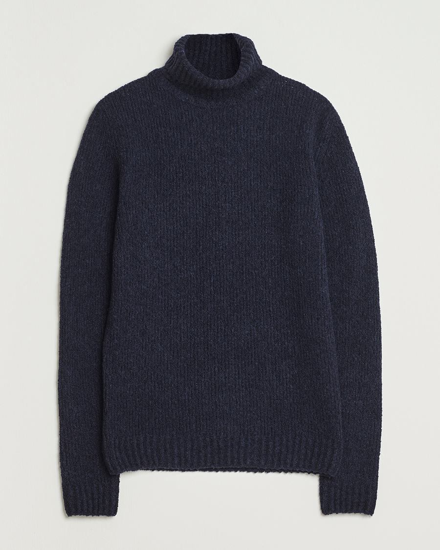 Uomini | Maglieria | Stenströms | Knitted Wool Boucle Rollneck Navy
