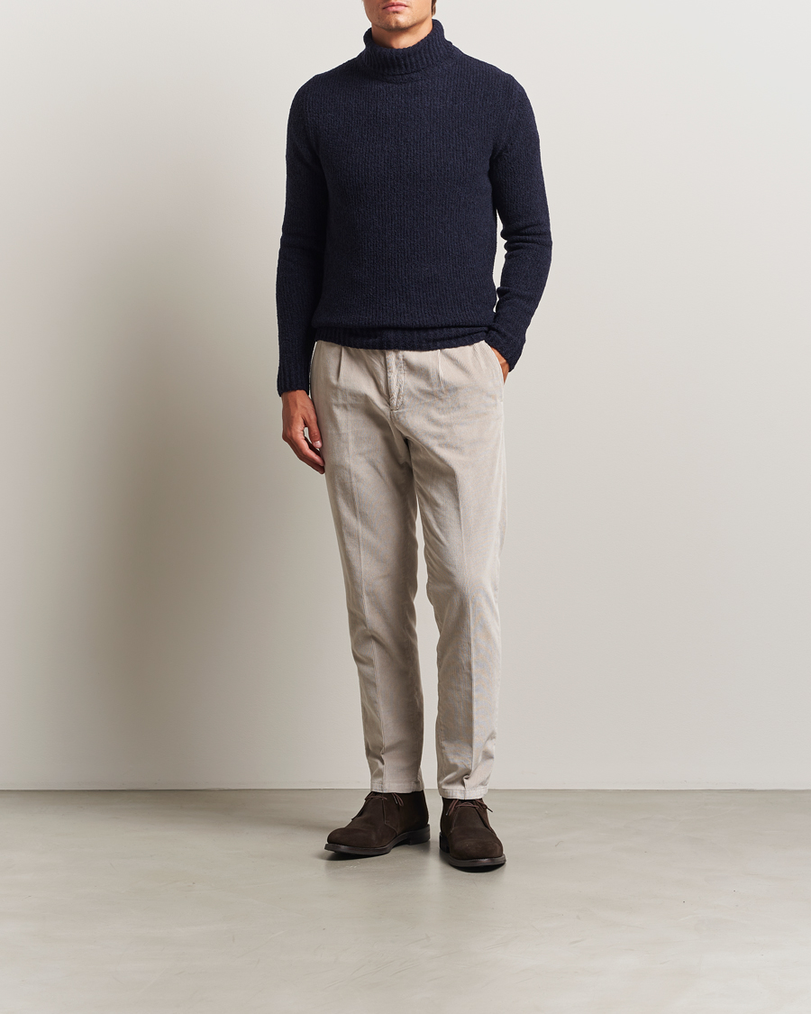 Uomini | Maglieria | Stenströms | Knitted Wool Boucle Rollneck Navy