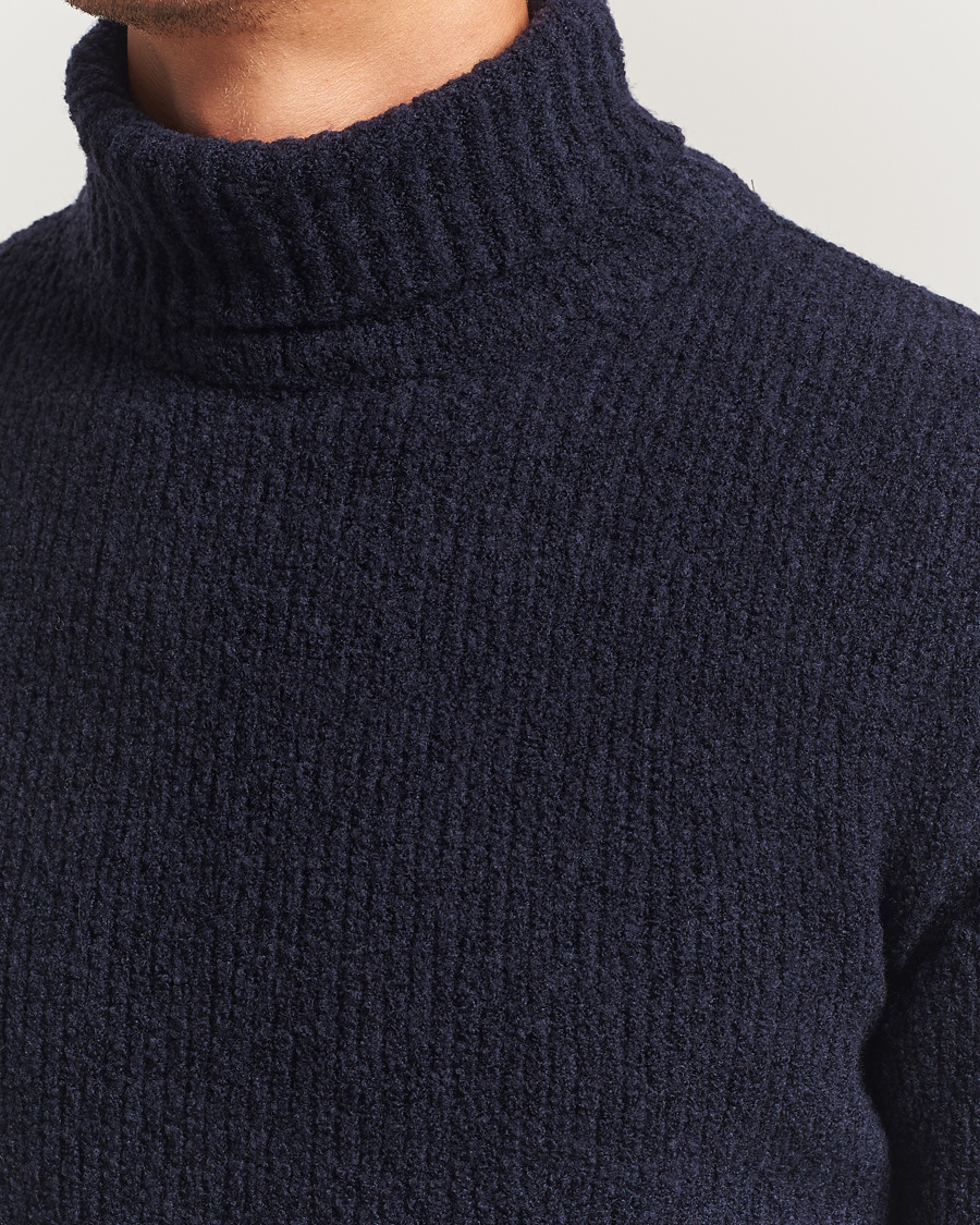 Uomini | Maglieria | Stenströms | Knitted Wool Boucle Rollneck Navy