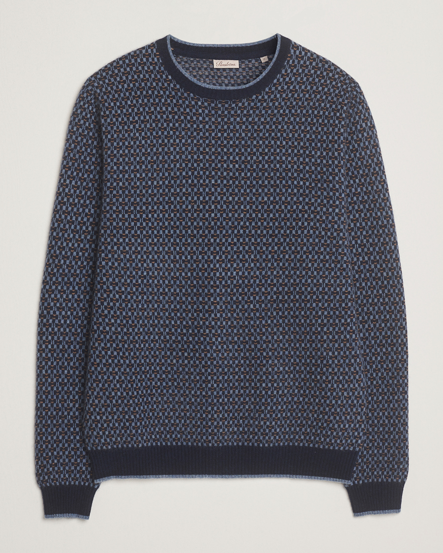 Uomini | Maglieria | Stenströms | Cashmere Pattern Crewneck Navy