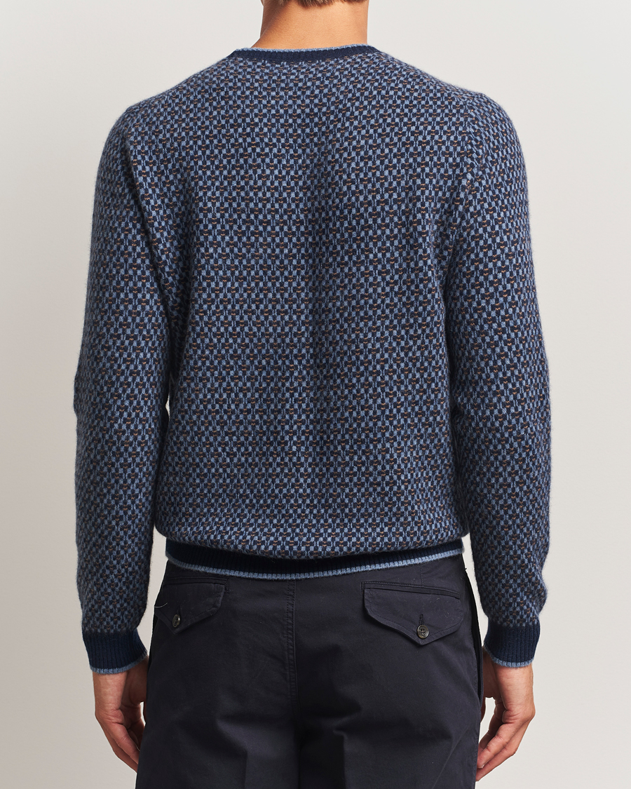 Uomini | Maglieria | Stenströms | Cashmere Pattern Crewneck Navy