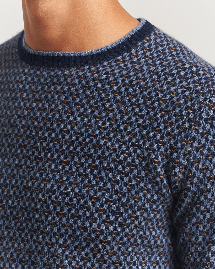 Uomini | Maglieria | Stenströms | Cashmere Pattern Crewneck Navy