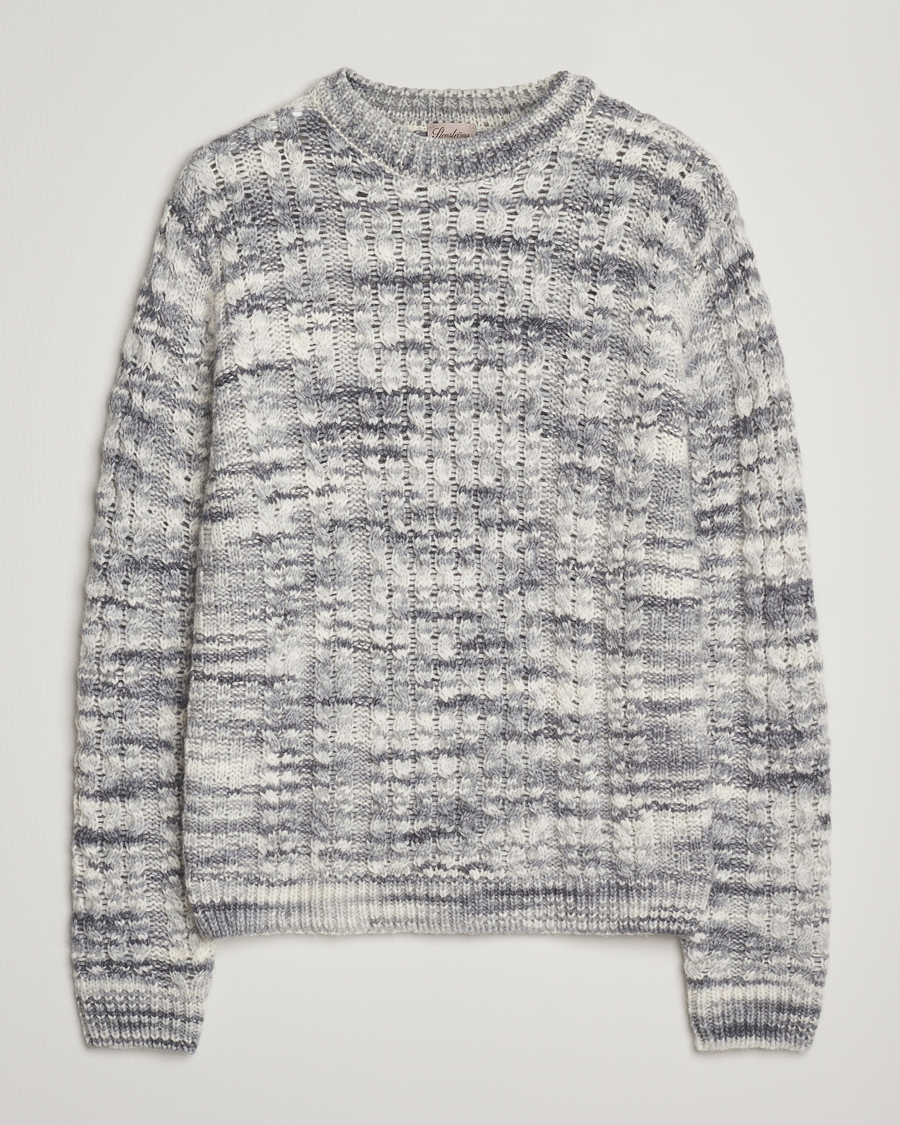Uomini | Maglieria | Stenströms | Alpacka Cable Knitted Crew Neck Grey