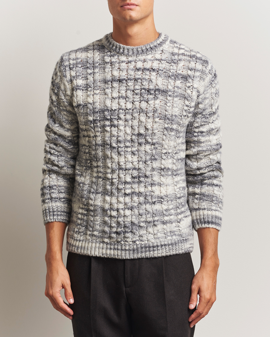 Uomini | Maglieria | Stenströms | Alpacka Cable Knitted Crew Neck Grey