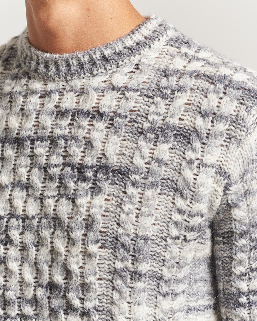 Uomini | Maglieria | Stenströms | Alpacka Cable Knitted Crew Neck Grey