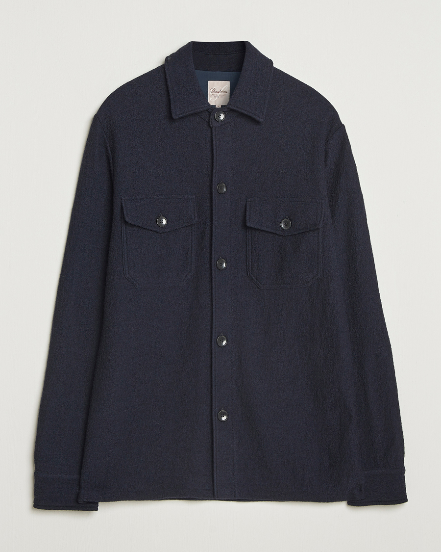 Uomini | Camicie | Stenströms | Felted Wool Overshirt Navy