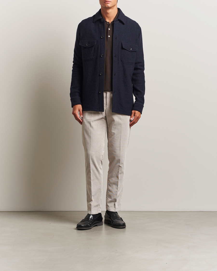 Uomini | Camicie | Stenströms | Felted Wool Overshirt Navy