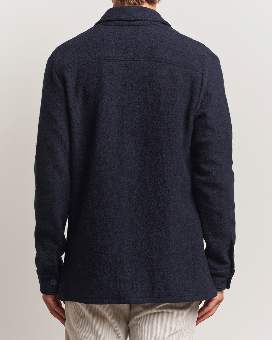 Uomini | Camicie | Stenströms | Felted Wool Overshirt Navy