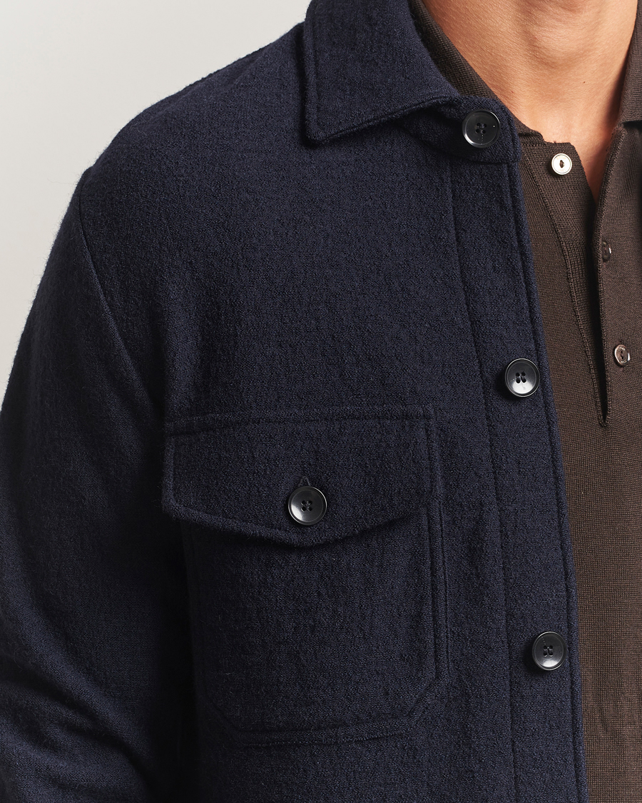 Uomini | Camicie | Stenströms | Felted Wool Overshirt Navy