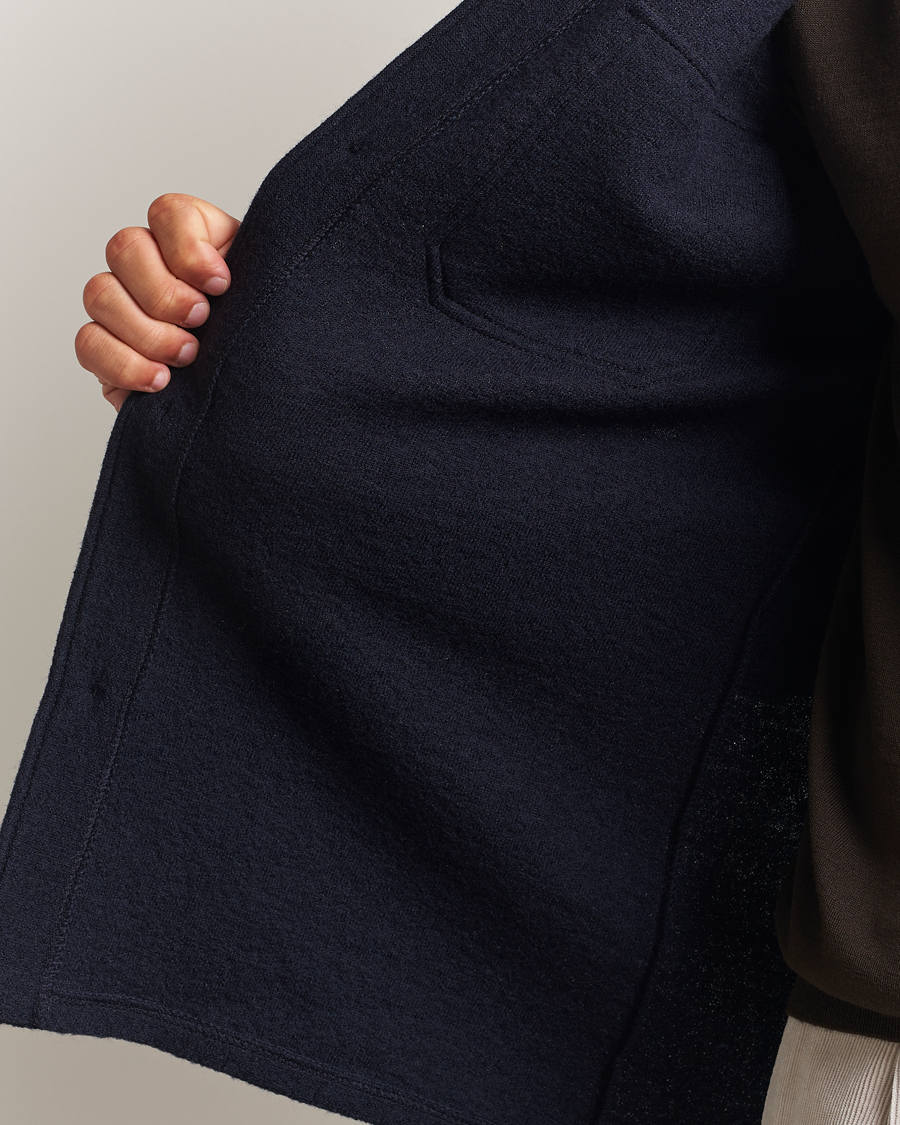 Uomini | Camicie | Stenströms | Felted Wool Overshirt Navy