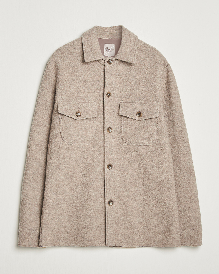 Uomini | Camicie | Stenströms | Felted Wool Overshirt Beige