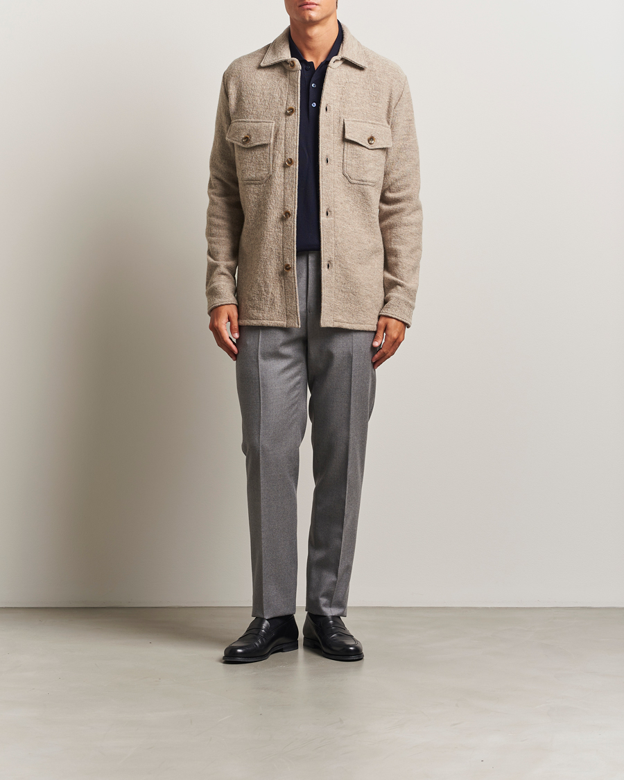 Uomini | Camicie | Stenströms | Felted Wool Overshirt Beige