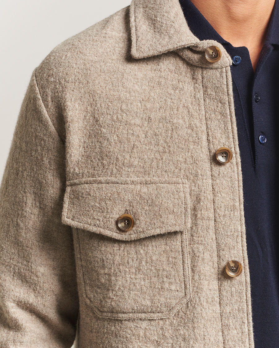 Uomini | Camicie | Stenströms | Felted Wool Overshirt Beige