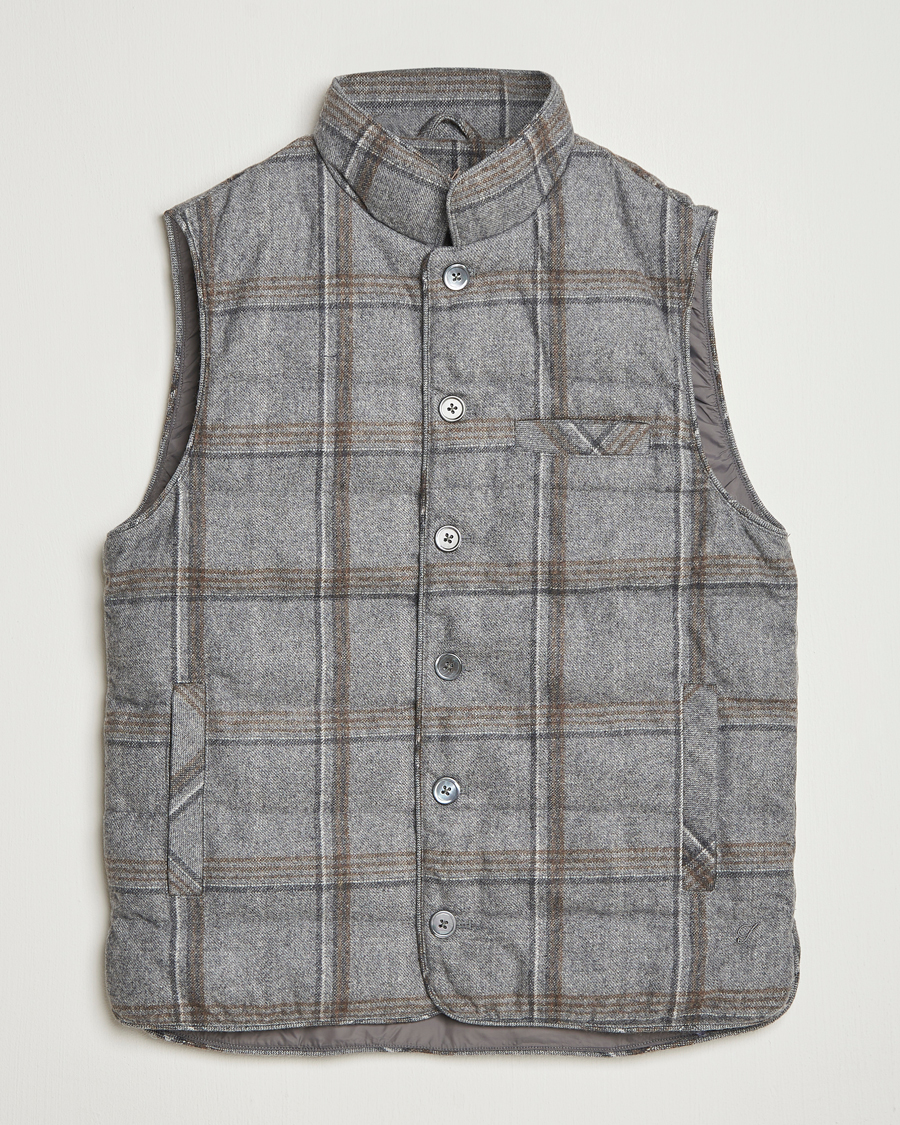 Uomini | Gilet | Stenströms | Check Wool Padded Vest Grey