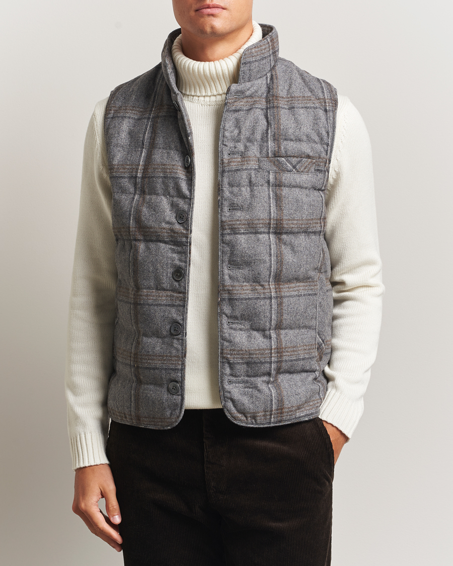 Uomini | Gilet | Stenströms | Check Wool Padded Vest Grey