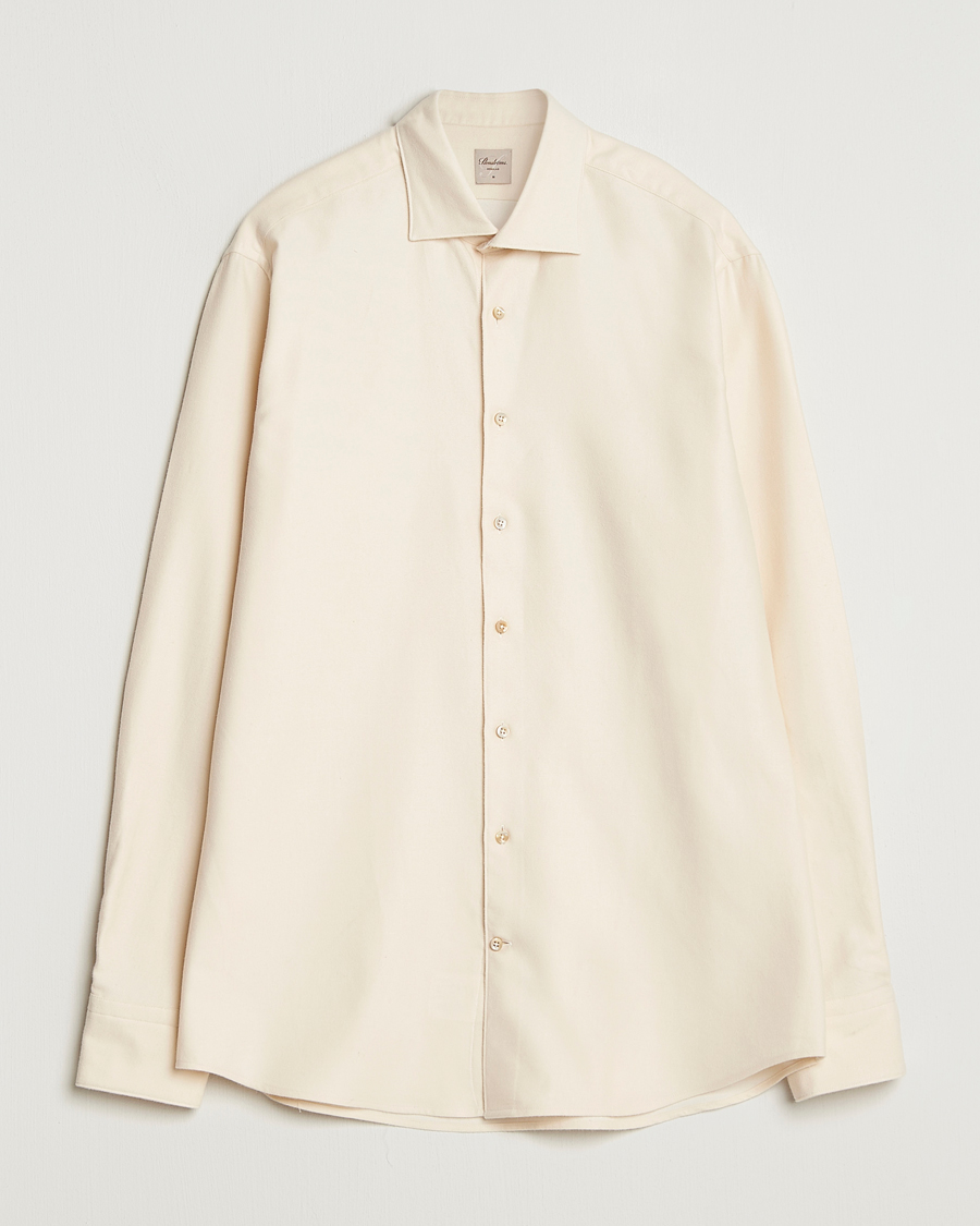 Uomini | Camicie | Stenströms | Regular Fit Cut Away Flannel Shirt Light Beige