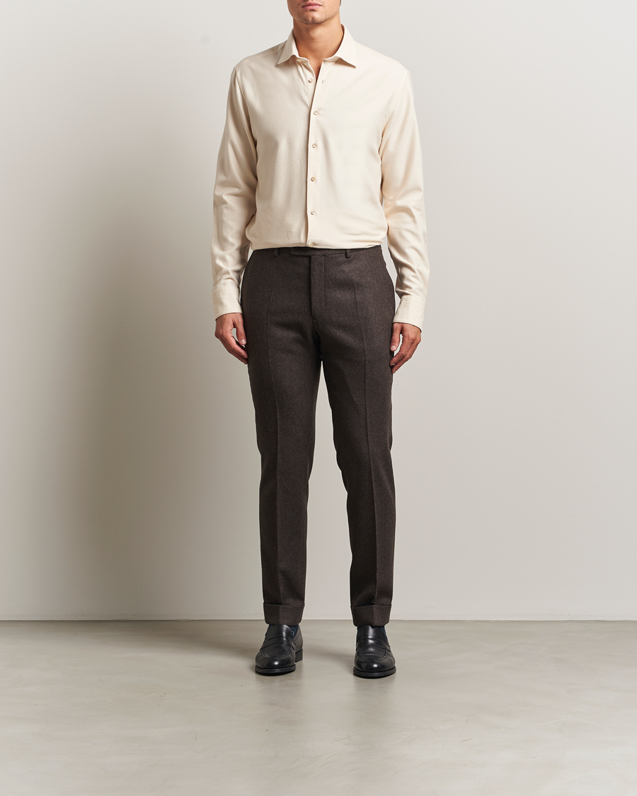 Uomini | Camicie | Stenströms | Regular Fit Cut Away Flannel Shirt Light Beige