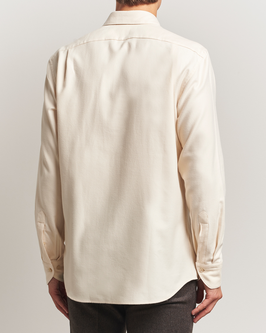 Uomini | Camicie | Stenströms | Regular Fit Cut Away Flannel Shirt Light Beige