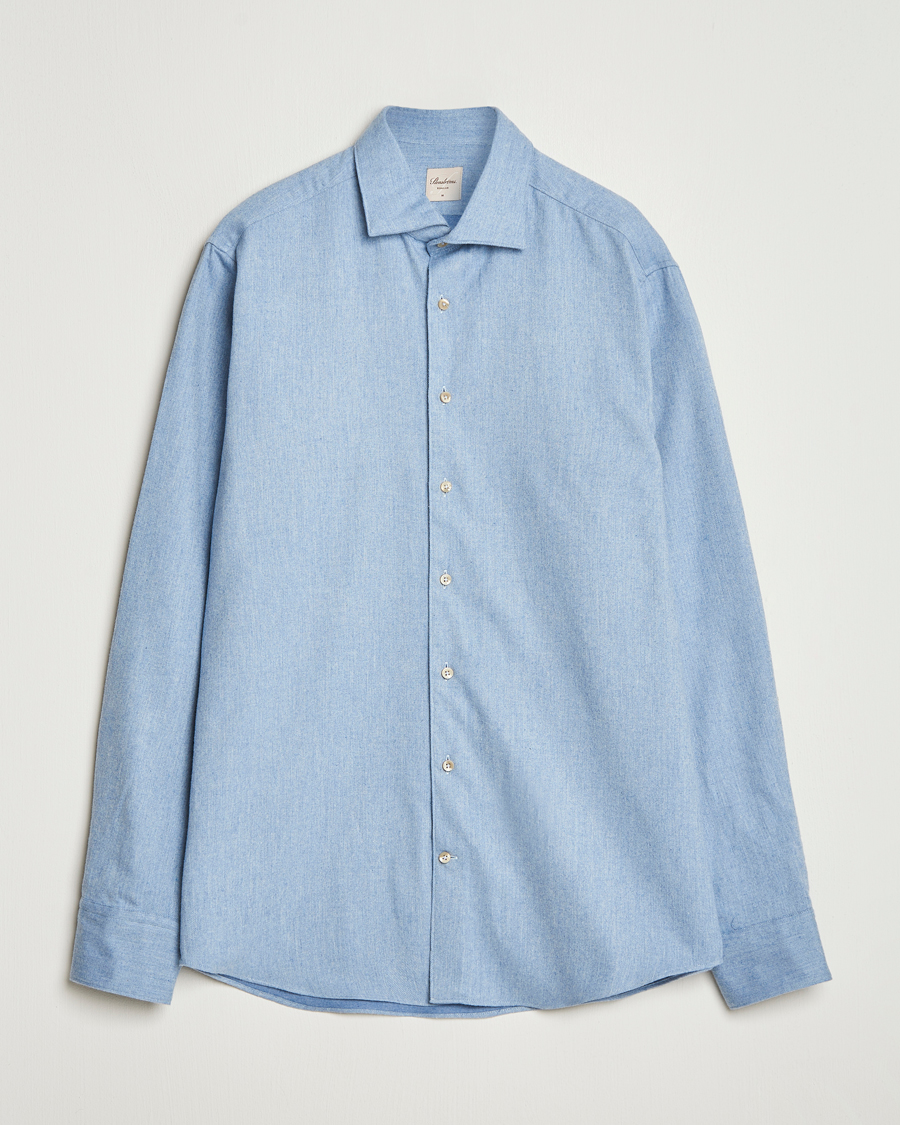Uomini | Camicie | Stenströms | Regular Fit Cut Away Flannel Shirt Light Blue