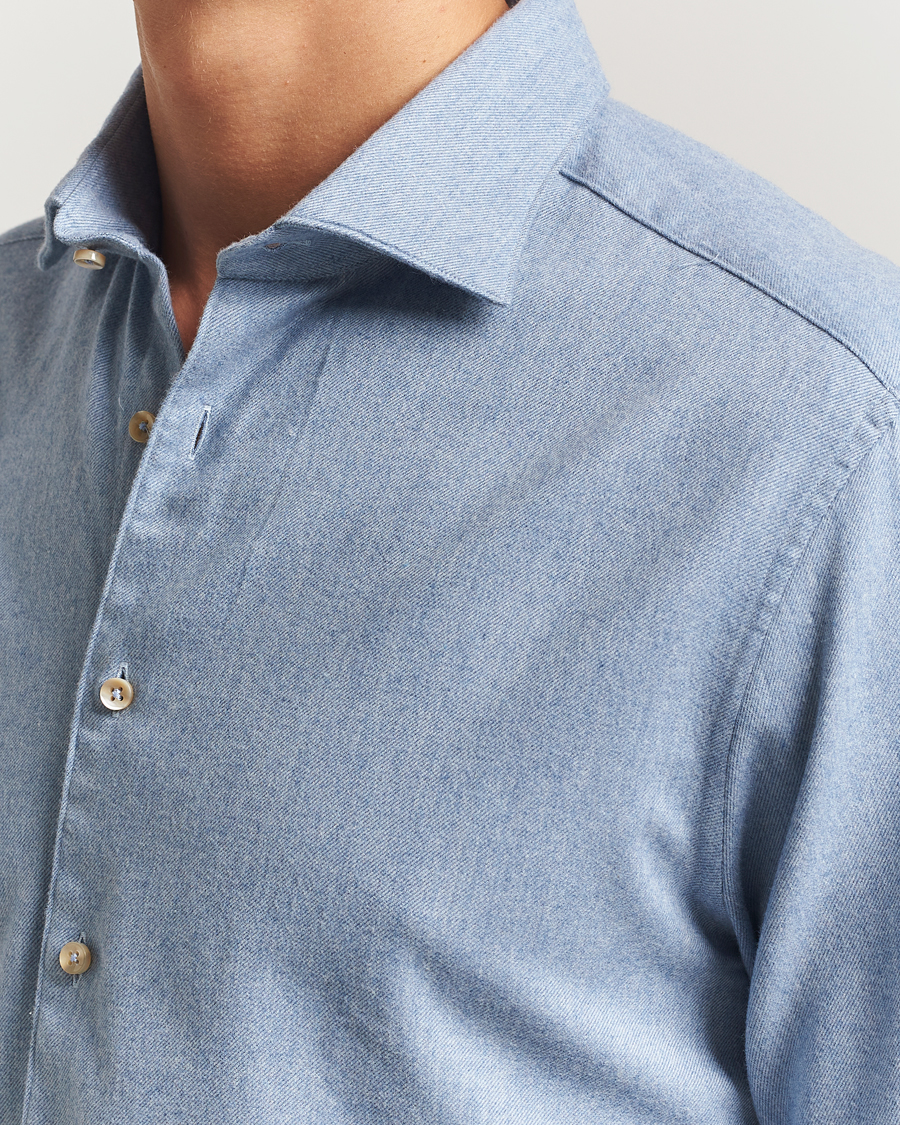 Uomini | Camicie | Stenströms | Regular Fit Cut Away Flannel Shirt Light Blue