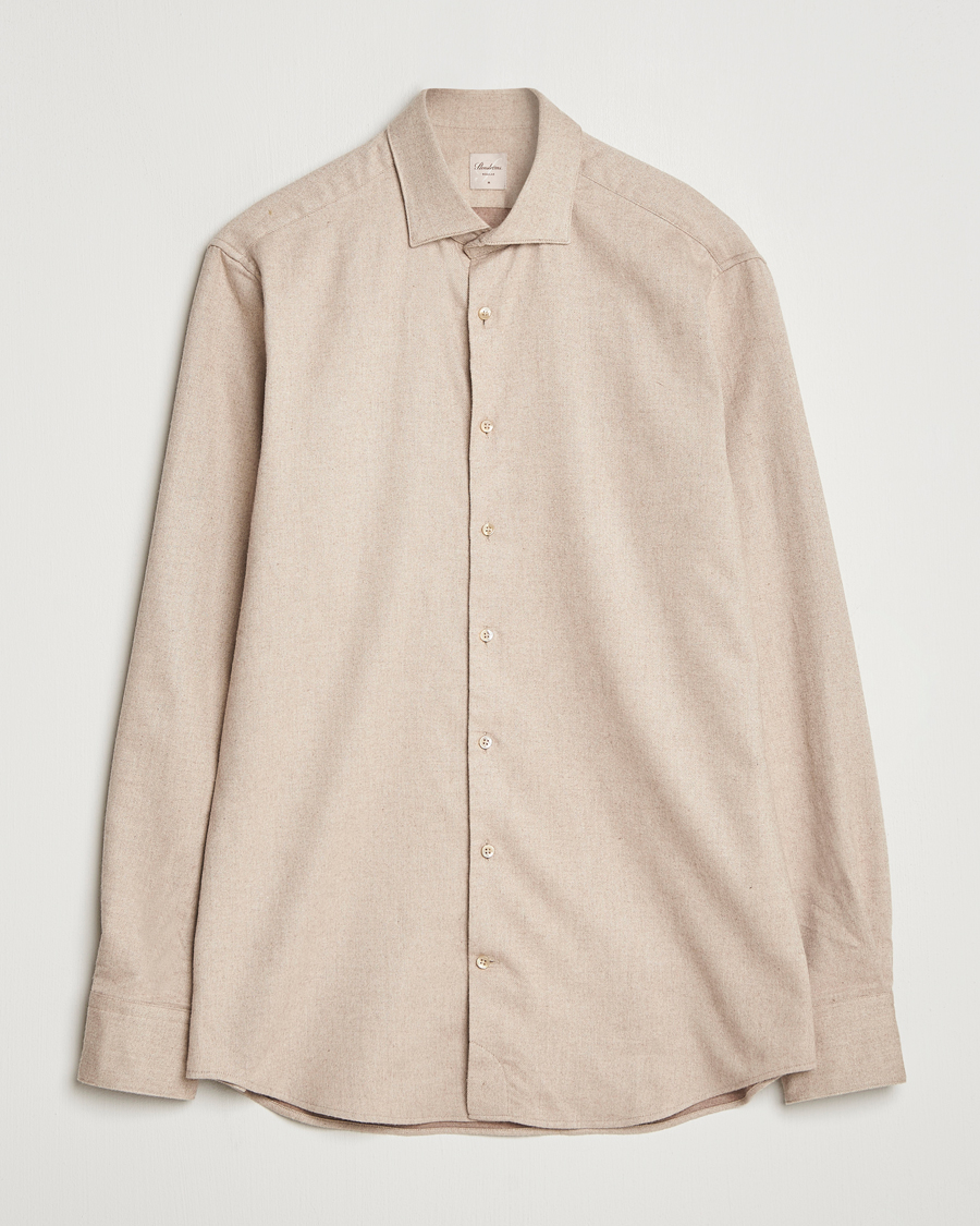 Uomini | Camicie | Stenströms | Regular Fit Cut Away Flannel Shirt Beige