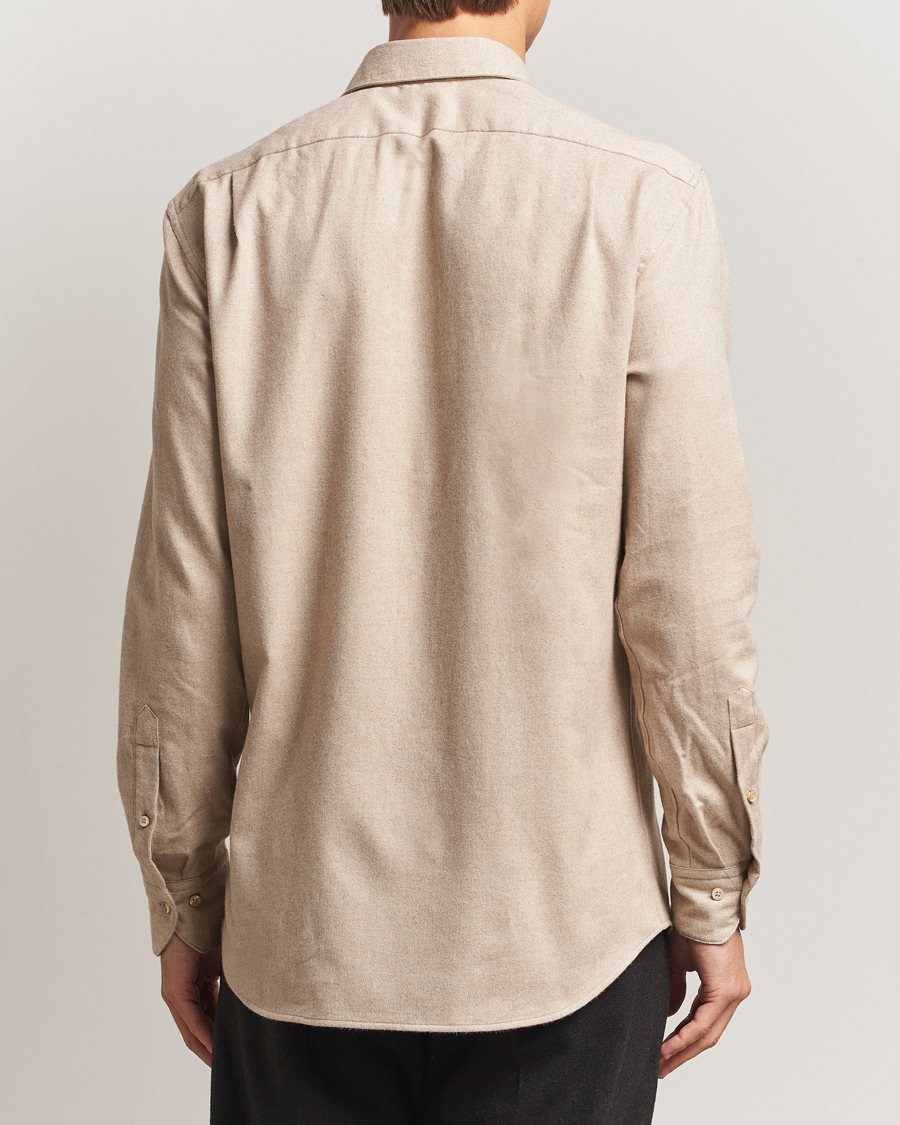 Uomini | Camicie | Stenströms | Regular Fit Cut Away Flannel Shirt Beige