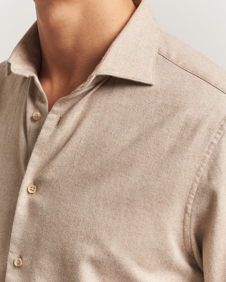 Uomini | Camicie | Stenströms | Regular Fit Cut Away Flannel Shirt Beige