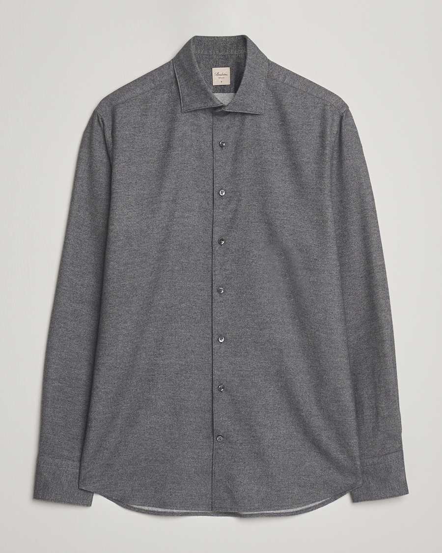 Uomini | Camicie | Stenströms | Regular Fit Cut Away Flannel Shirt Grey