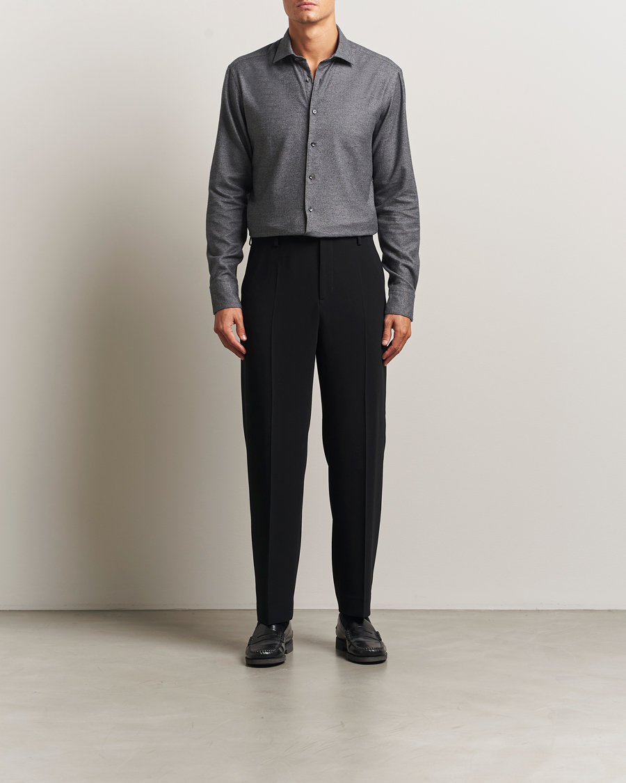 Uomini | Camicie | Stenströms | Regular Fit Cut Away Flannel Shirt Grey