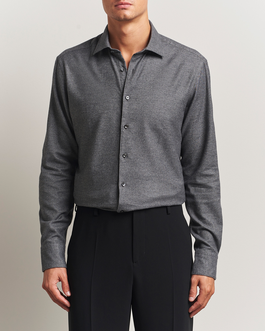 Uomini | Camicie | Stenströms | Regular Fit Cut Away Flannel Shirt Grey