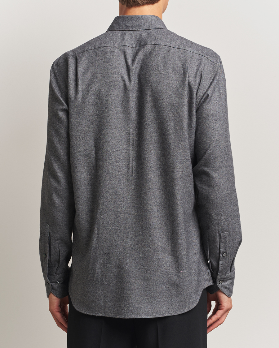 Uomini | Camicie | Stenströms | Regular Fit Cut Away Flannel Shirt Grey