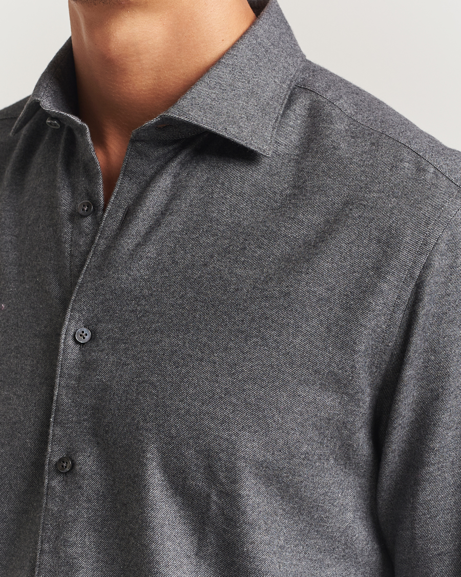 Uomini | Camicie | Stenströms | Regular Fit Cut Away Flannel Shirt Grey