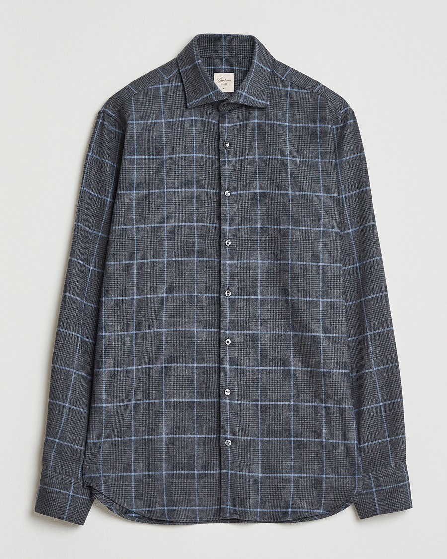 Uomini | Camicie | Stenströms | Regular Fit Overcheck Flannel Shirt Dark Grey