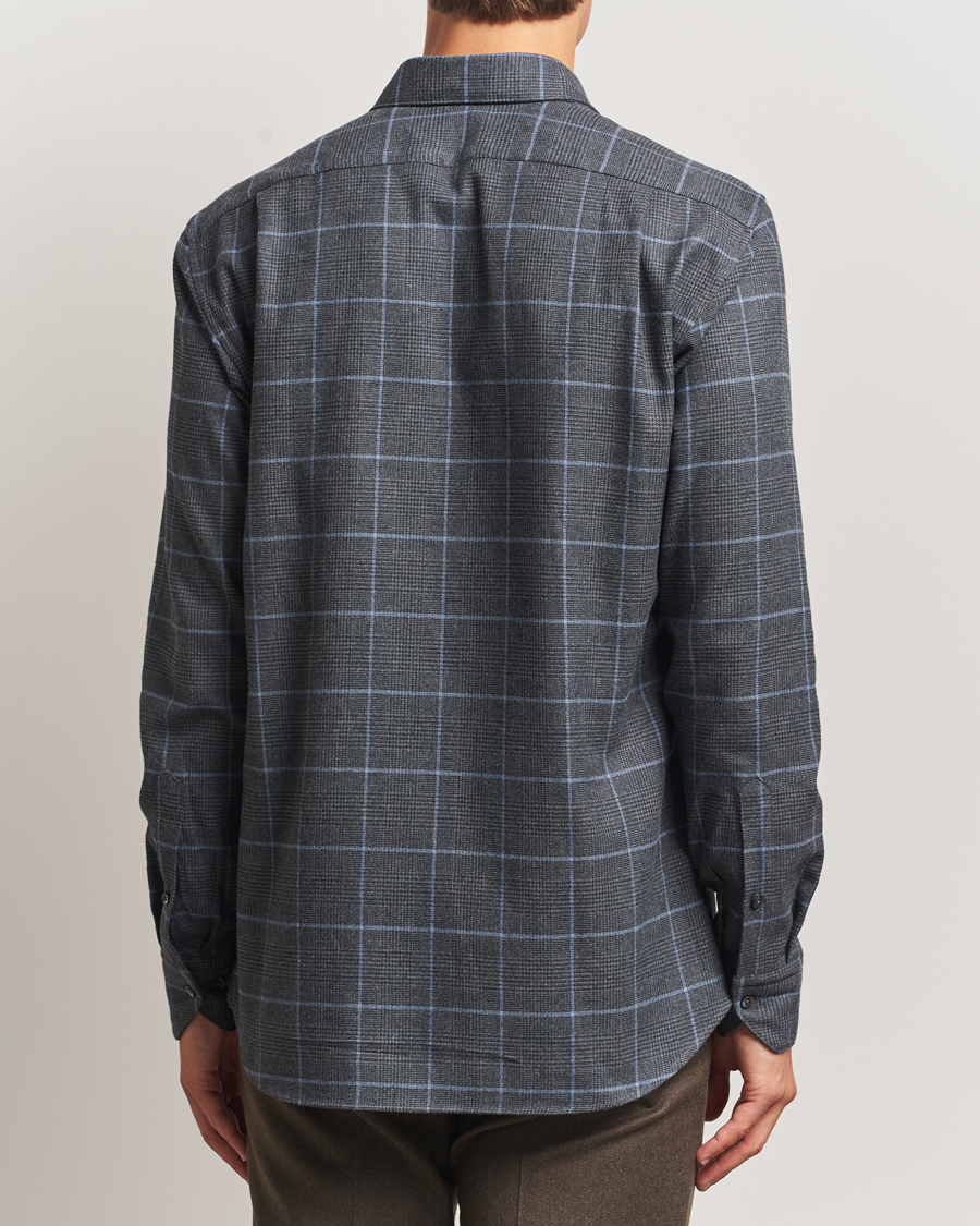 Uomini | Camicie | Stenströms | Regular Fit Overcheck Flannel Shirt Dark Grey