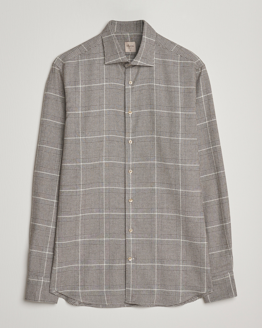 Uomini | Camicie | Stenströms | Regular Fit Glencheck Flannel Shirt Brown
