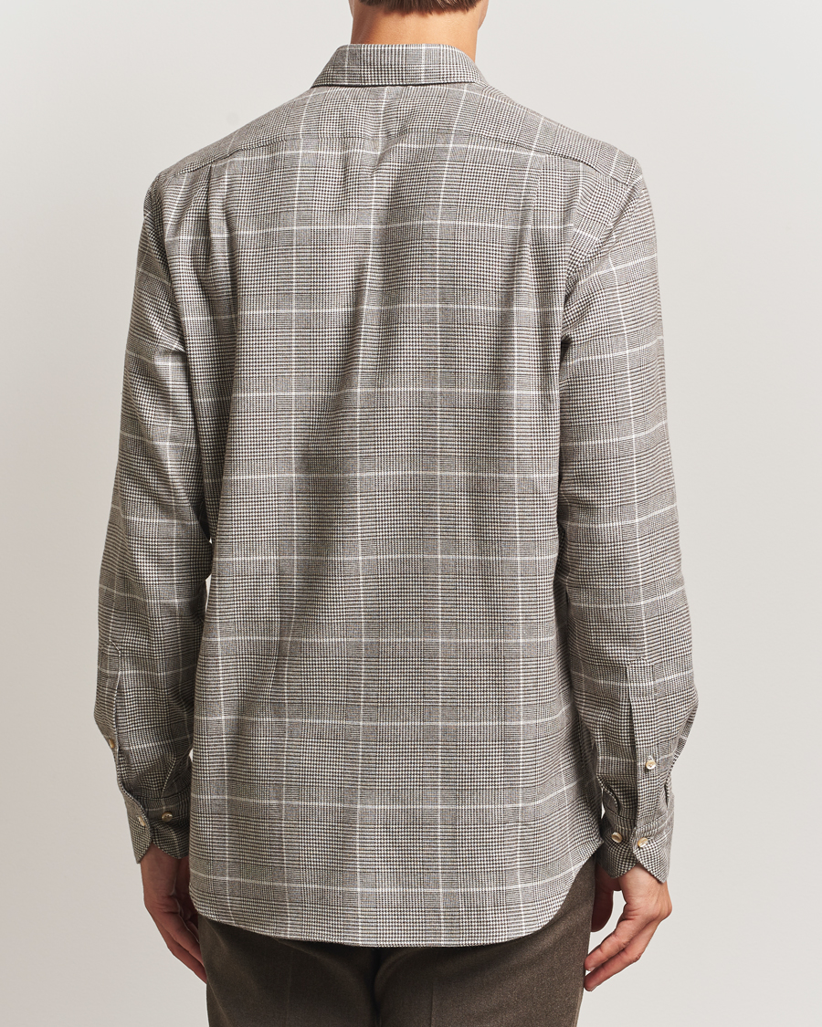 Uomini | Camicie | Stenströms | Regular Fit Glencheck Flannel Shirt Brown