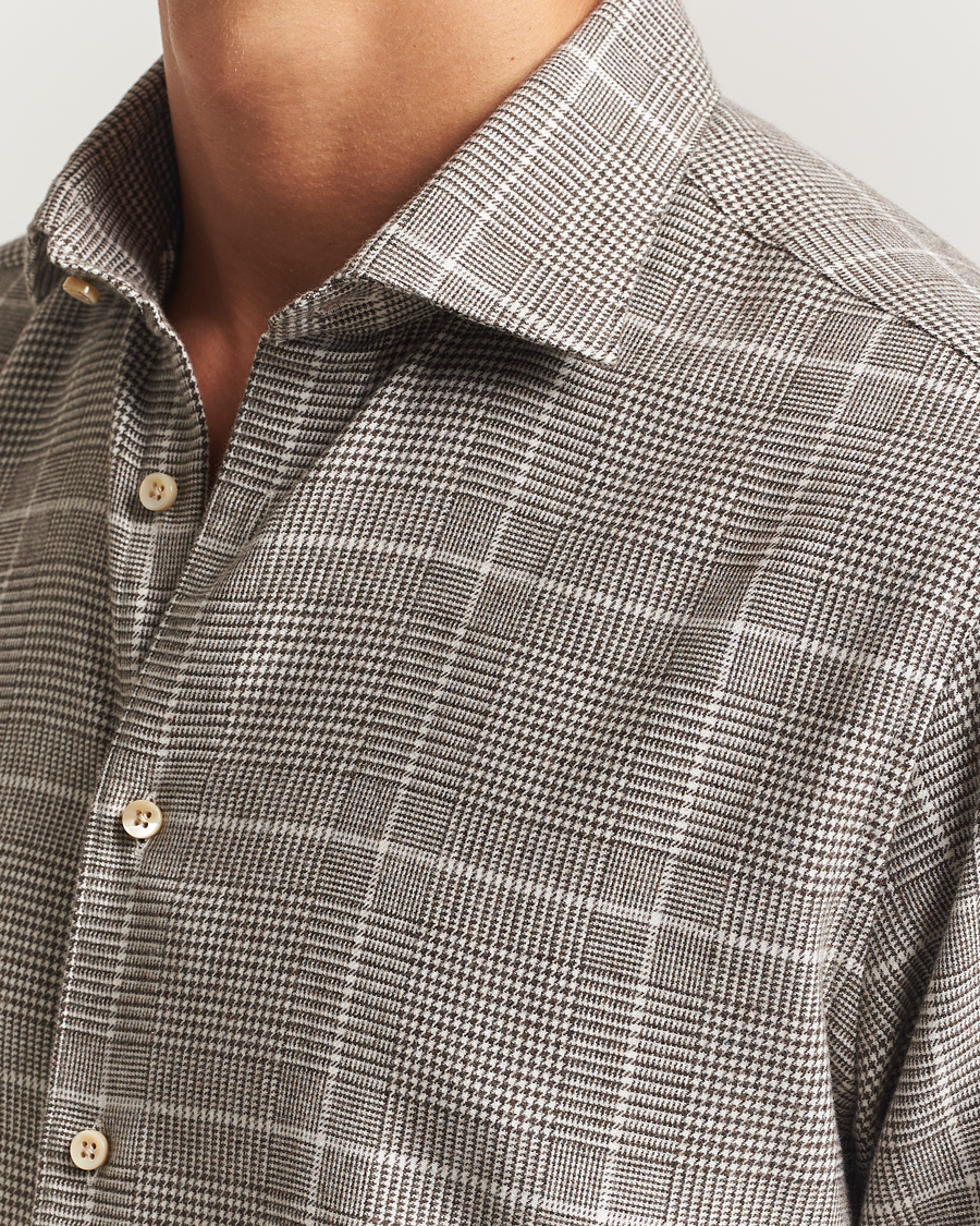 Uomini | Camicie | Stenströms | Regular Fit Glencheck Flannel Shirt Brown