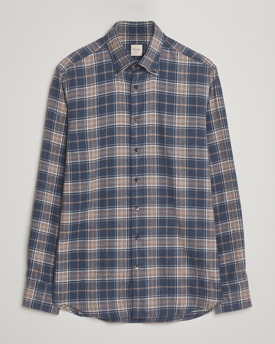Uomini | Camicie | Stenströms | Regular Fit Multi Check Flannel Shirt Blue/Brown