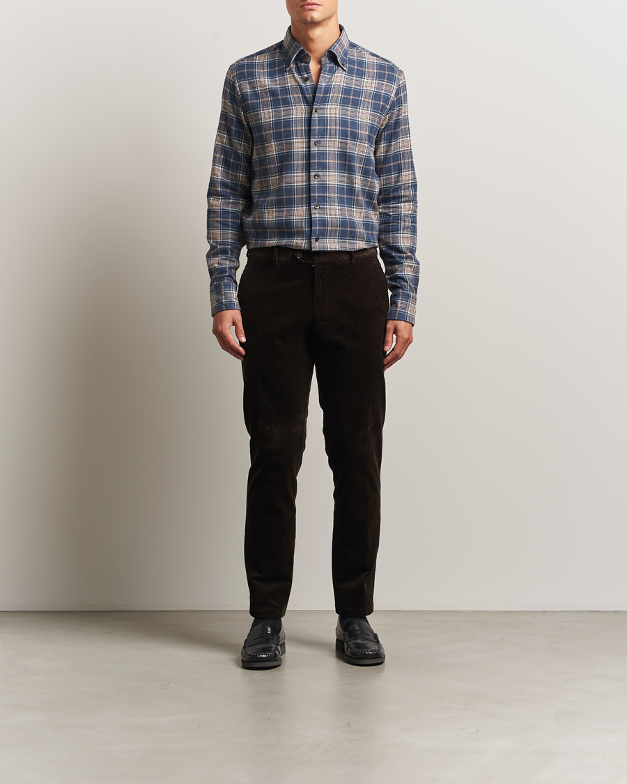 Uomini | Camicie | Stenströms | Regular Fit Multi Check Flannel Shirt Blue/Brown