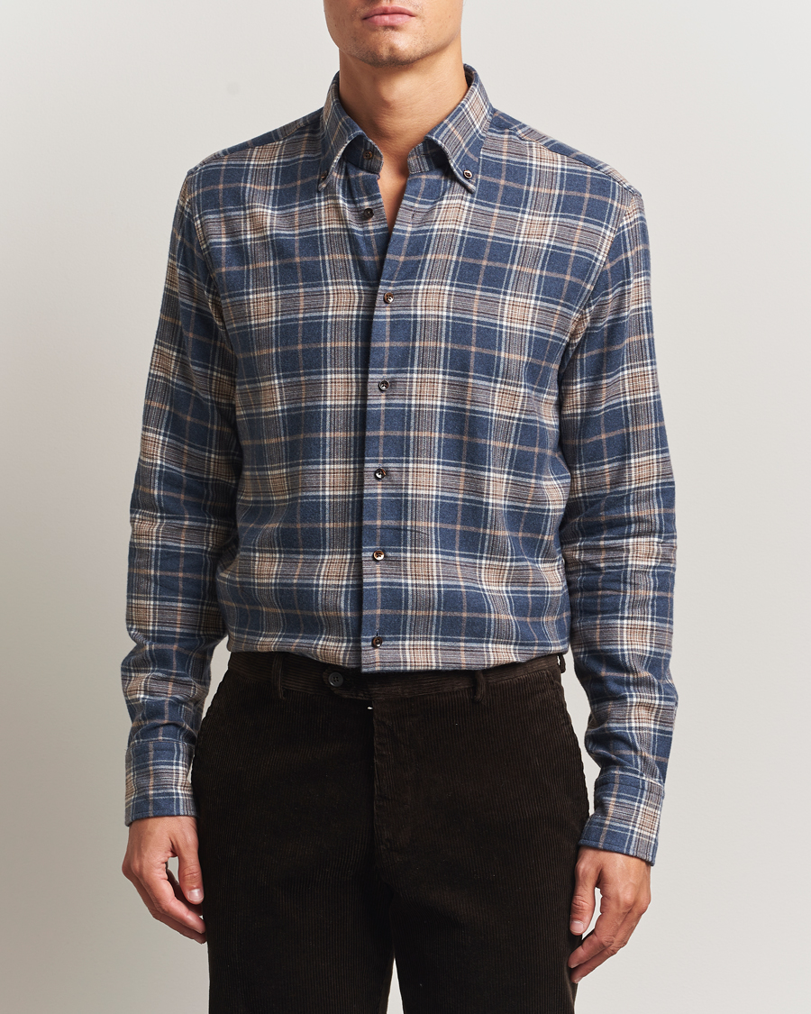 Uomini | Camicie | Stenströms | Regular Fit Multi Check Flannel Shirt Blue/Brown