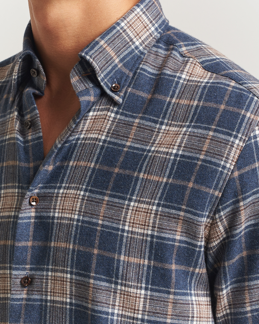Uomini | Camicie | Stenströms | Regular Fit Multi Check Flannel Shirt Blue/Brown