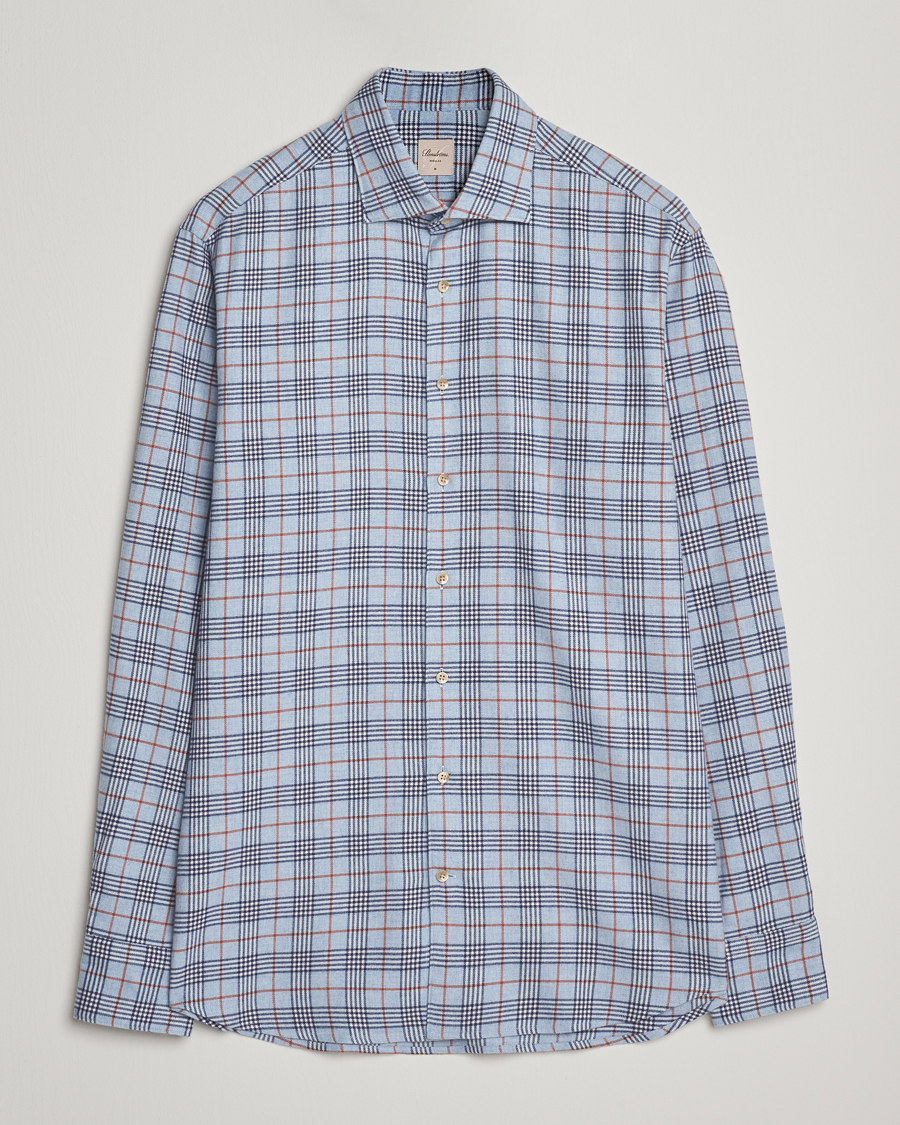 Uomini | Camicie | Stenströms | Regular Fit Cut Away Check Flannel Shirt Blue
