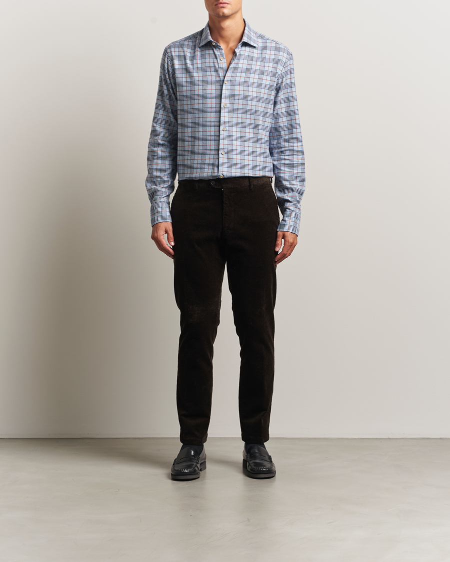 Uomini | Camicie | Stenströms | Regular Fit Cut Away Check Flannel Shirt Blue